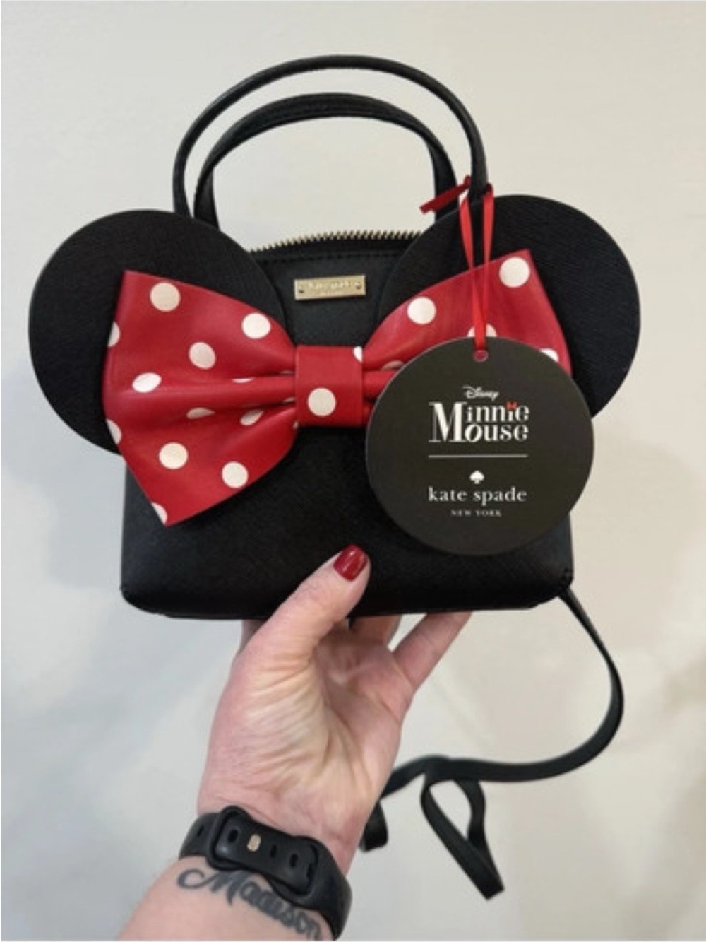 kate spade Black Crossbody Bag with Red Polka Dot Bow